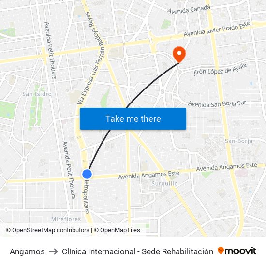 Angamos to Clínica Internacional - Sede Rehabilitación map