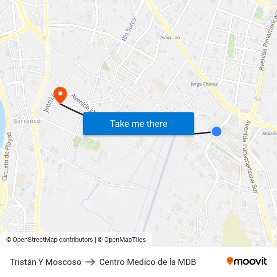 Tristán Y Moscoso to Centro Medico de la MDB map