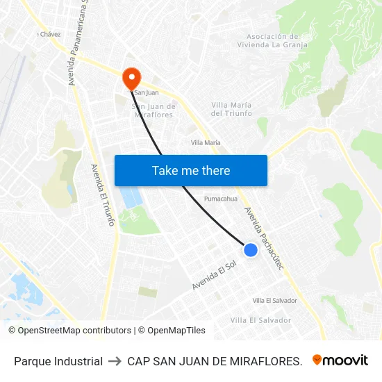 Parque Industrial to CAP SAN JUAN DE MIRAFLORES. map
