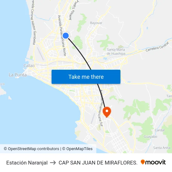 Estación Naranjal to CAP SAN JUAN DE MIRAFLORES. map