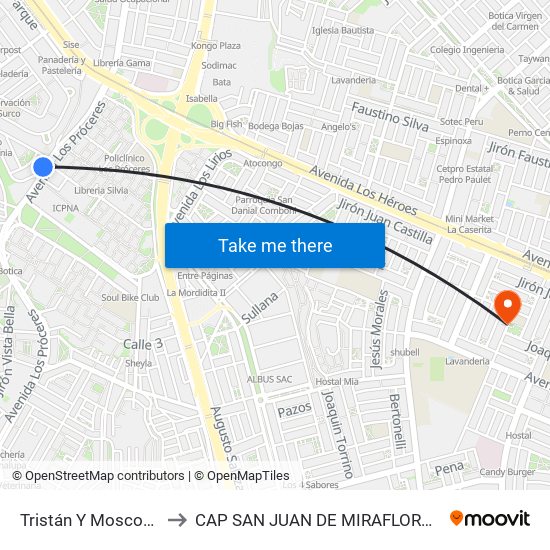 Tristán Y Moscoso to CAP SAN JUAN DE MIRAFLORES. map