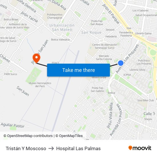 Tristán Y Moscoso to Hospital Las Palmas map