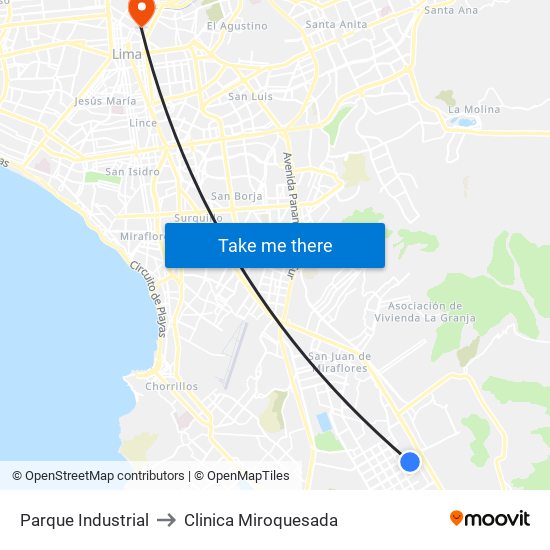 Parque Industrial to Clinica Miroquesada map