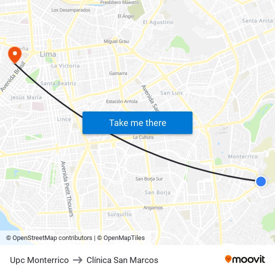 Upc Monterrico to Clínica San Marcos map