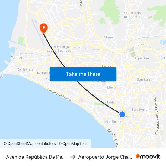 Angamos to Aeropuerto Jorge Chavez' Callao map