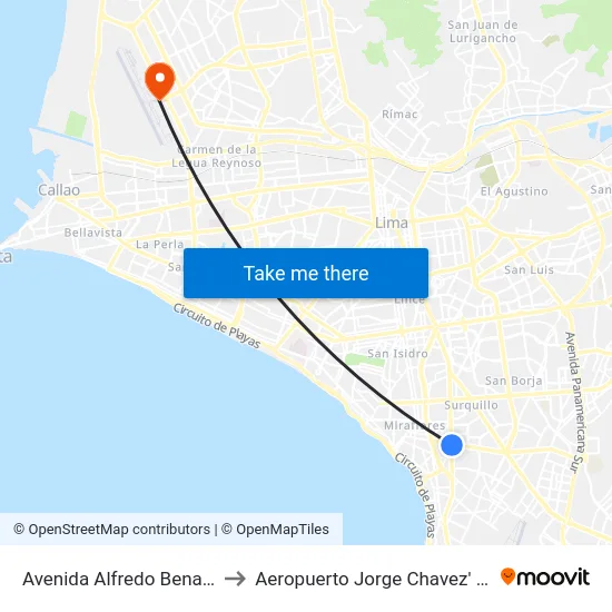Avenida Alfredo Benavides to Aeropuerto Jorge Chavez' Callao map