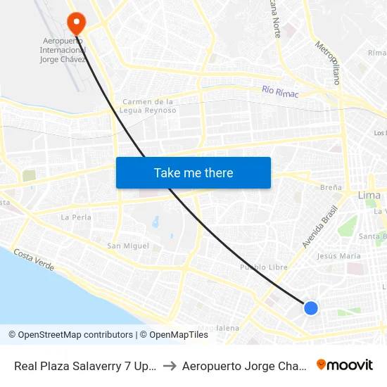 Real Plaza Salaverry 7 Upc Salaverry to Aeropuerto Jorge Chavez' Callao map