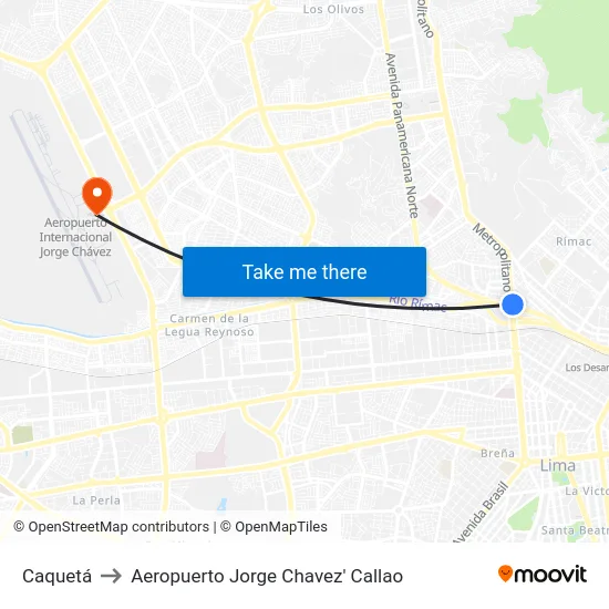 Caquetá to Aeropuerto Jorge Chavez' Callao map
