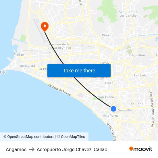 Angamos to Aeropuerto Jorge Chavez' Callao map