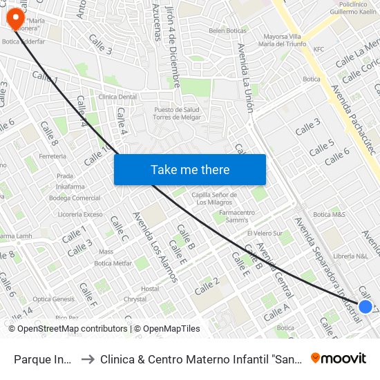 Parque Industrial to Clinica & Centro Materno Infantil "Santa María de la Vida" map