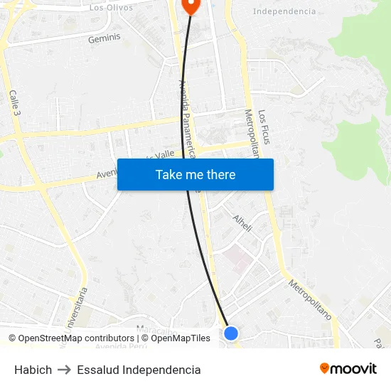 Habich to Essalud Independencia map