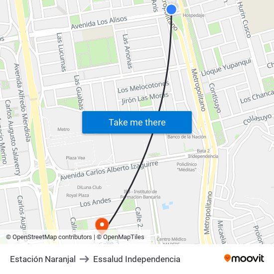 Estación Naranjal to Essalud Independencia map