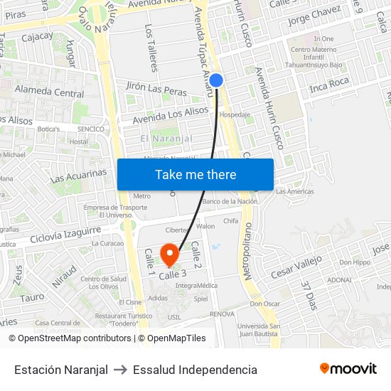 Estación Naranjal‎ to Essalud Independencia map
