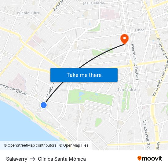 Salaverry to Clínica Santa Mónica map