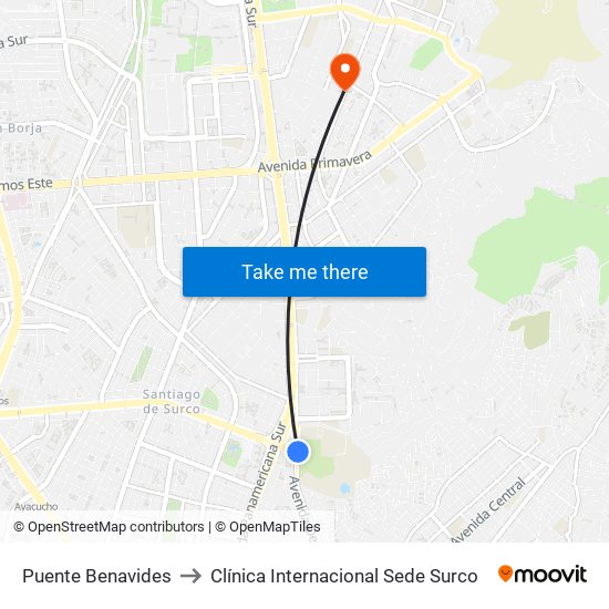 Puente Benavides to Clínica Internacional Sede Surco map