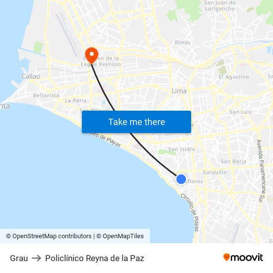 Grau to Policlínico Reyna de la Paz map