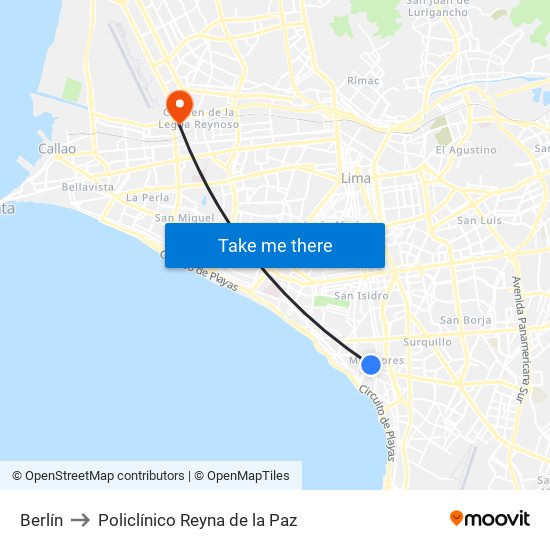 Berlín to Policlínico Reyna de la Paz map