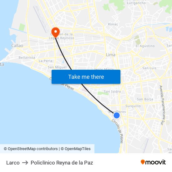 Larco to Policlínico Reyna de la Paz map