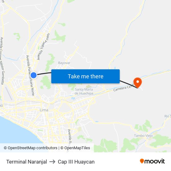 Terminal Naranjal to Cap III Huaycan map