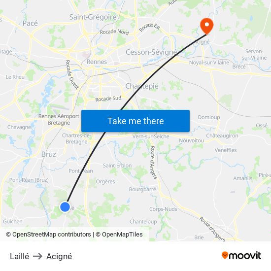 Laillé to Acigné map