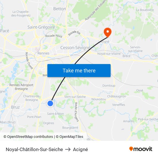 Noyal-Châtillon-Sur-Seiche to Acigné map