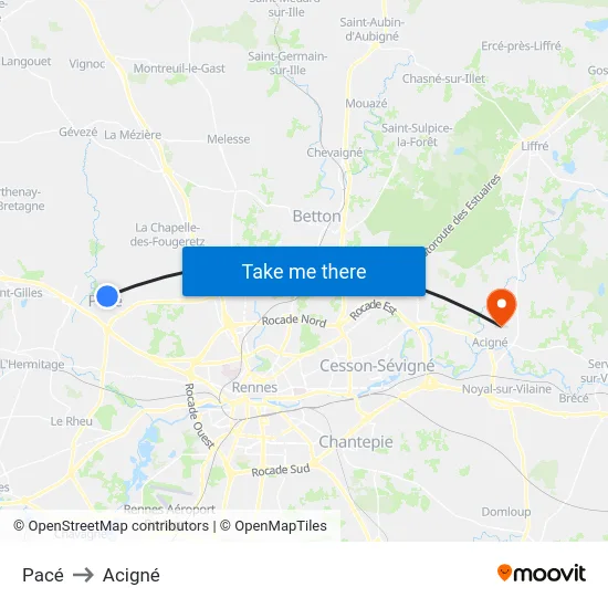 Pacé to Acigné map