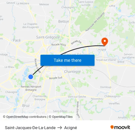 Saint-Jacques-De-La-Lande to Acigné map