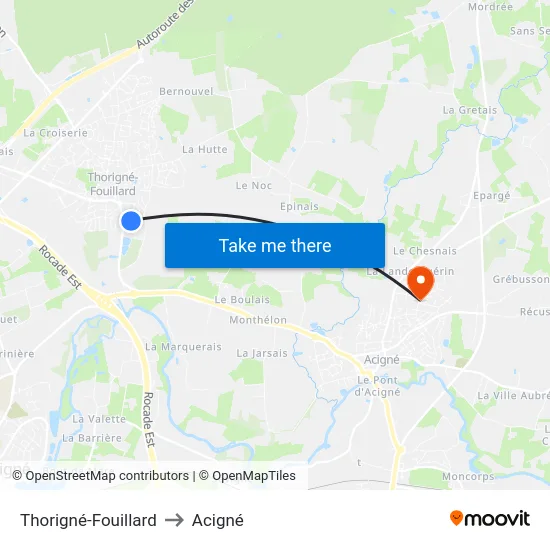 Thorigné-Fouillard to Acigné map