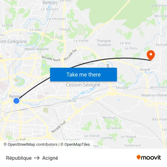 République to Acigné map