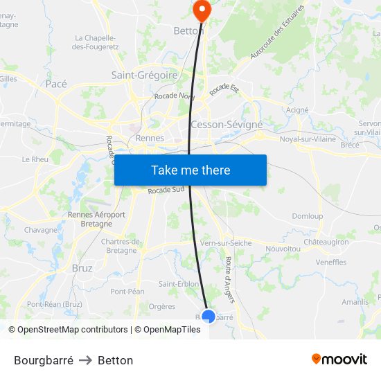 Bourgbarré to Betton map