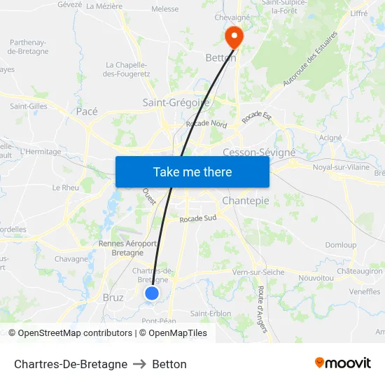 Chartres-De-Bretagne to Betton map