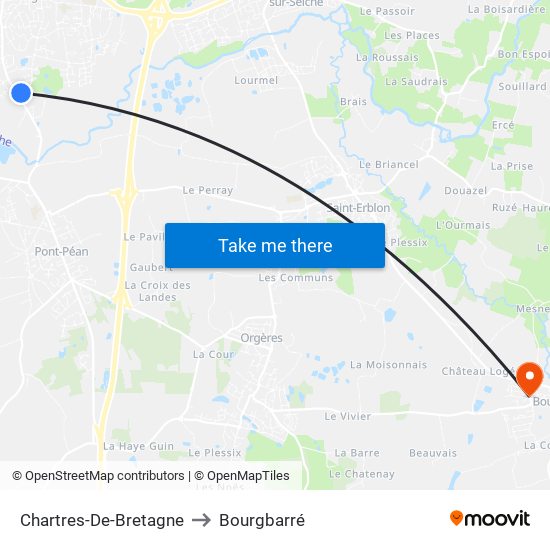 Chartres-De-Bretagne to Bourgbarré map