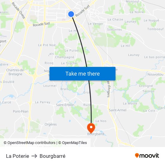 La Poterie to Bourgbarré map