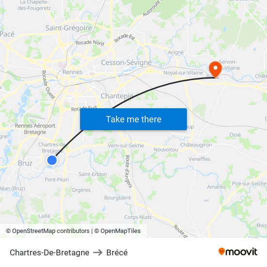 Chartres-De-Bretagne to Brécé map