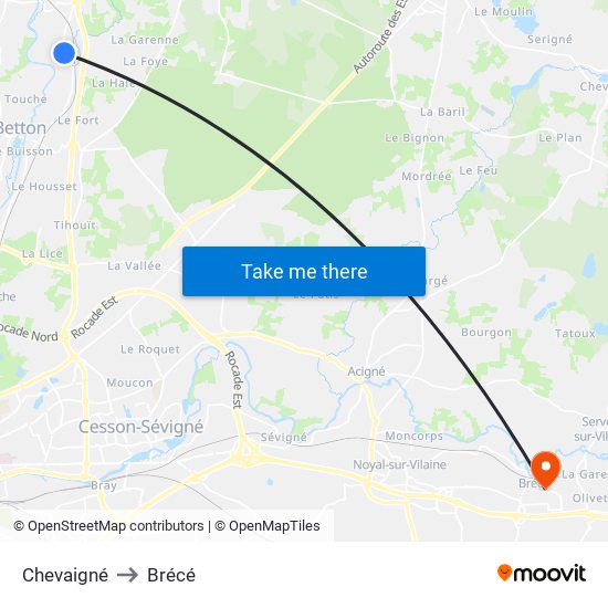 Chevaigné to Brécé map