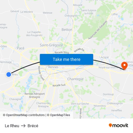 Le Rheu to Brécé map