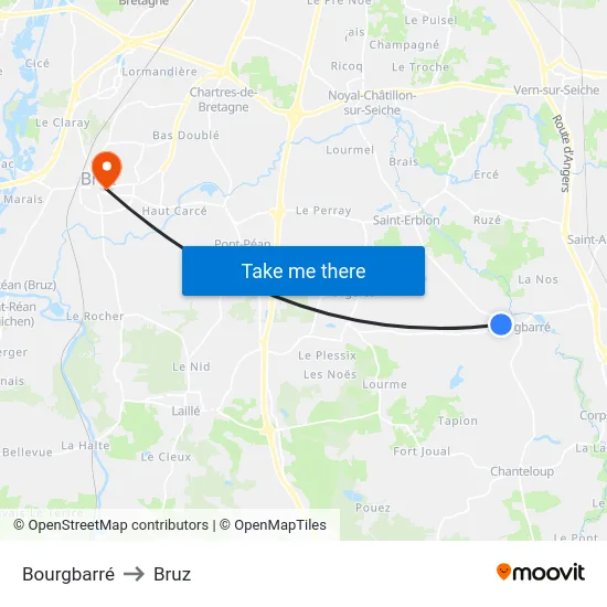 Bourgbarré to Bruz map