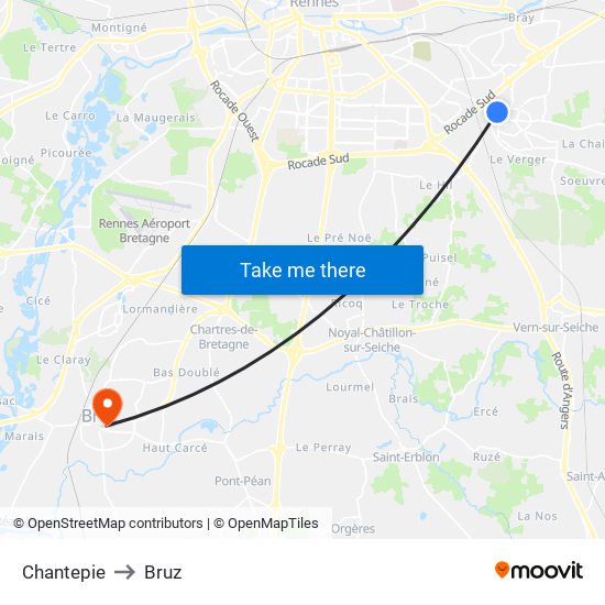 Chantepie to Bruz map