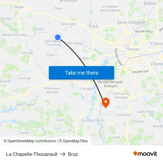 La Chapelle-Thouarault to Bruz map