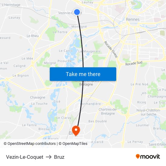 Vezin-Le-Coquet to Bruz map