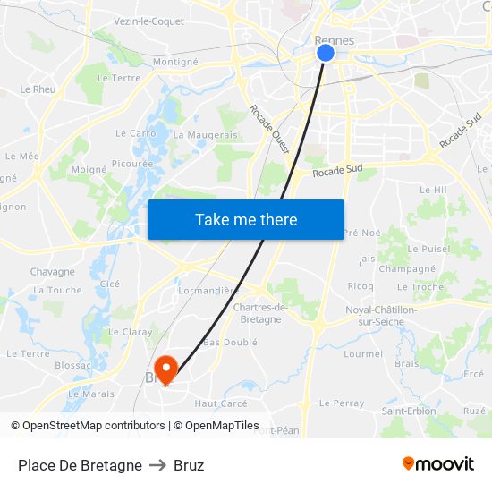 Place De Bretagne to Bruz map