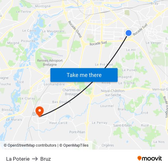 La Poterie to Bruz map
