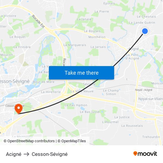 Acigné to Cesson-Sévigné map