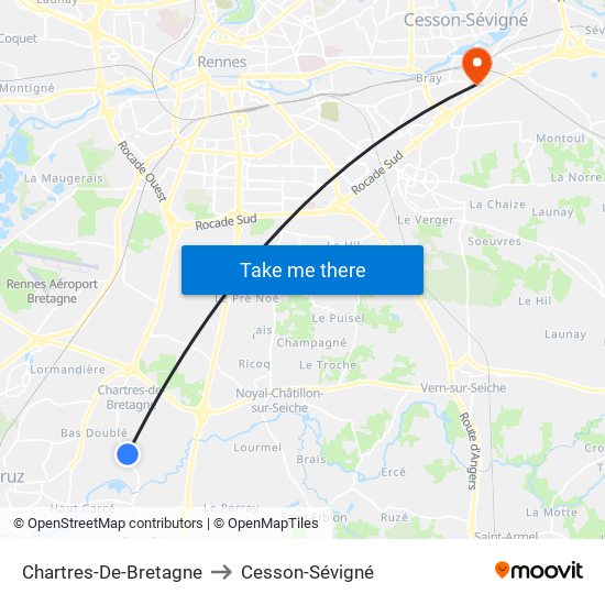Chartres-De-Bretagne to Cesson-Sévigné map