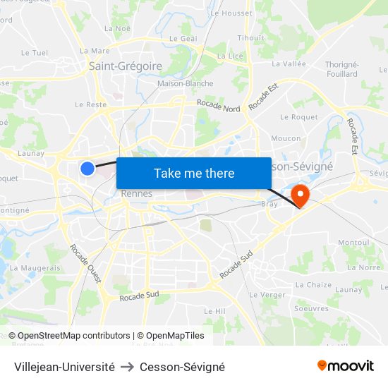 Villejean-Université to Cesson-Sévigné map