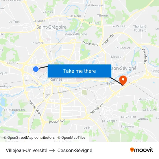 Villejean-Université to Cesson-Sévigné map