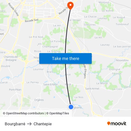 Bourgbarré to Chantepie map