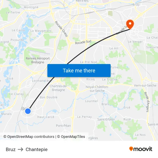 Bruz to Chantepie map