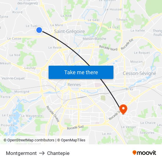 Montgermont to Chantepie map