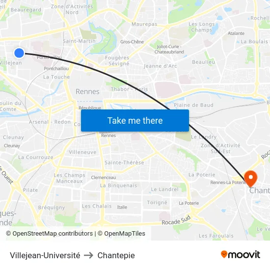 Villejean-Université to Chantepie map